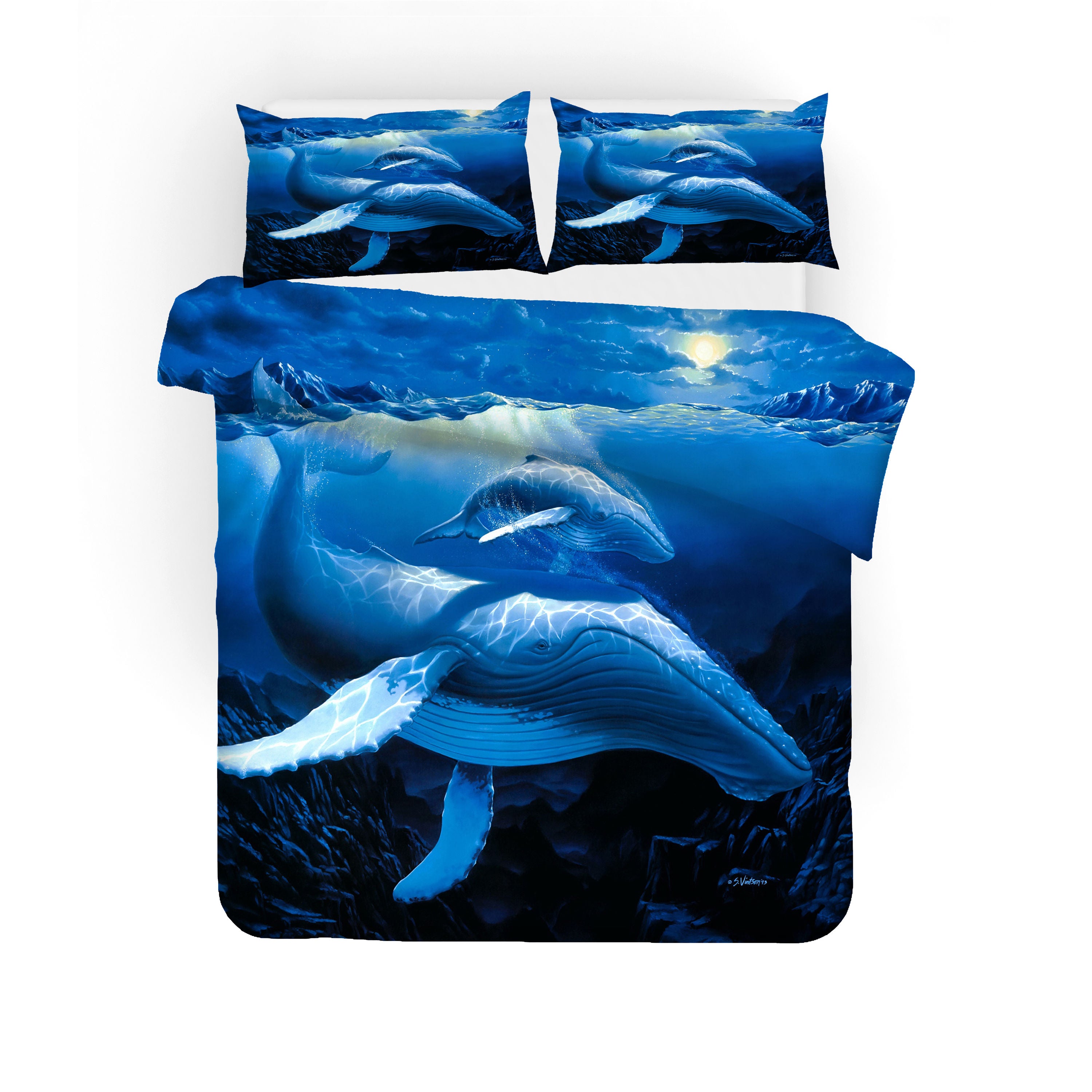 3D Blue Whales Undersea Quilt Cover Set Bedding Set Duvet Cover Pillowcases Wj 1621