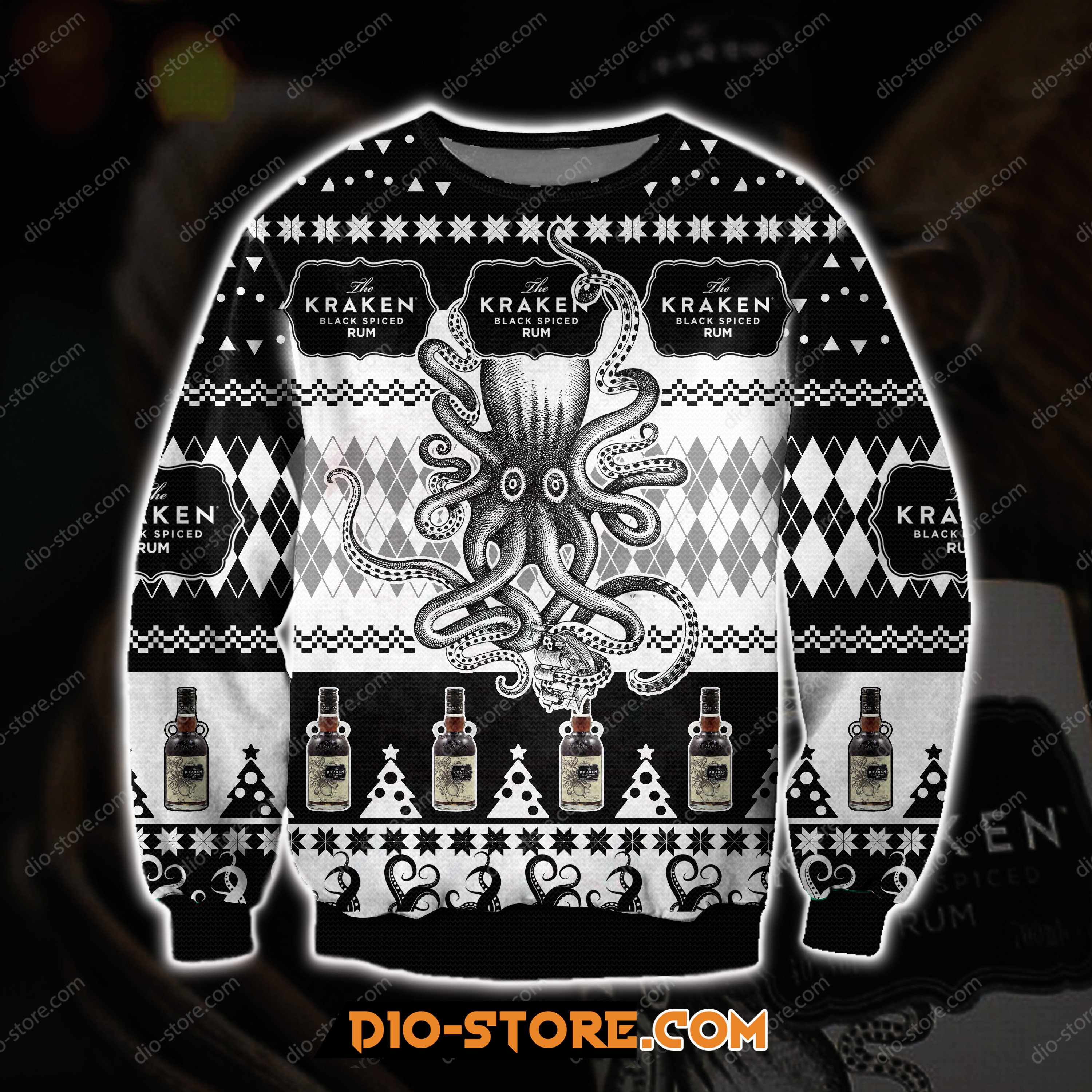 3D Print Kraken Black Spiced Rum Ugly Christmas Sweater Hoodie All Over Printed Cint10240