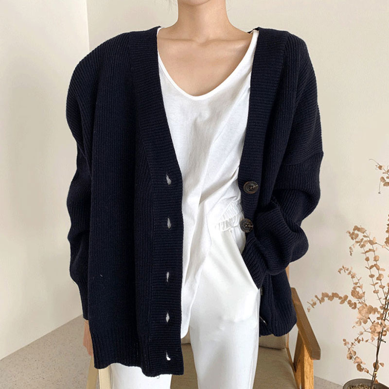 Trendy Ladies Grey Sweater Coats Chic Autumn Vintage V-neck Single Breasted Loose Casual Long Sleeve Knitted Cardigan G979 alx