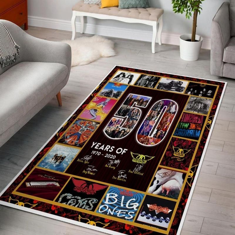 50 Years Of Aerosmith 1 Living Room Area Rug For Christmas Living Room And Bedroom Rug Family Gift Decor