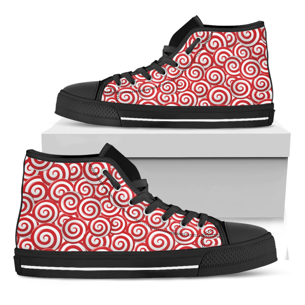 Red Lollipop Candy Pattern Print Black High Top Shoes