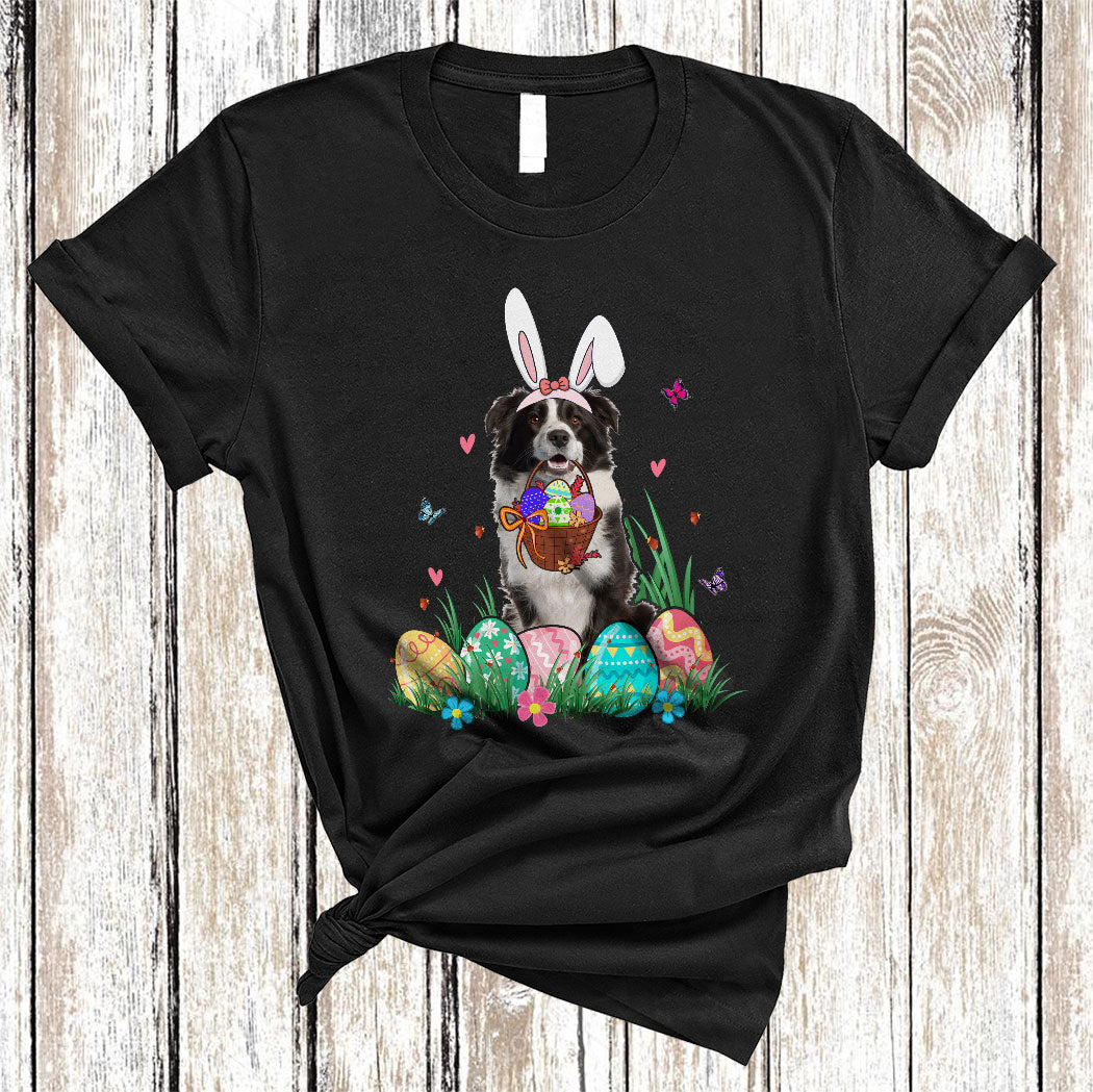 Bunny Border Collie With Easter Egg Basket Funny Easter Day Flower Egg Hunt Dog Lover Gifts T-Shirt