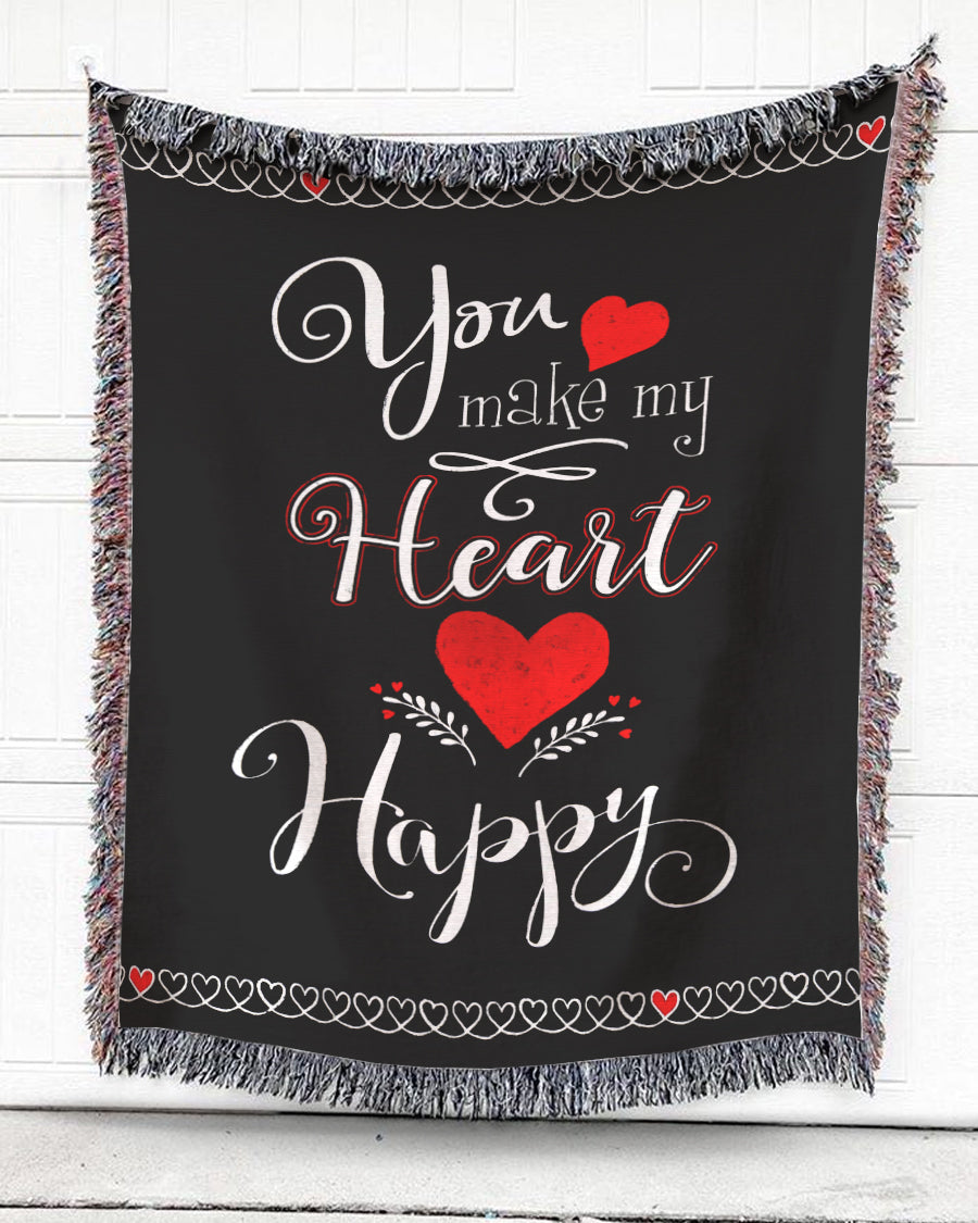 Woven Throw For Husband And Wife Wedding Anniversary Gift, You Make My Heart, Cotton Blanket