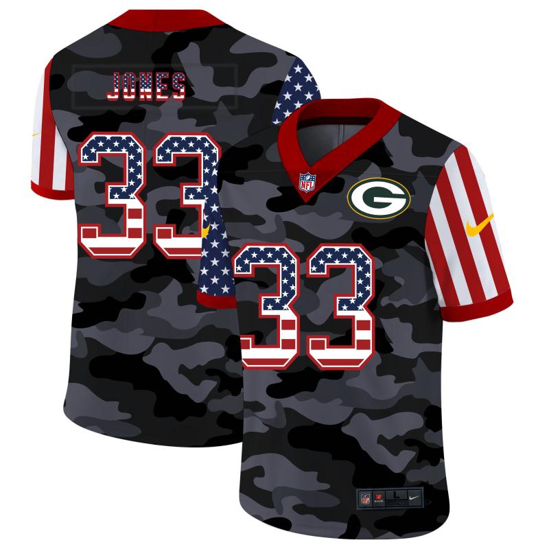 Men’S Green Bay Packers Aaron Jones Black Camo Usa Flag Limited Jersey