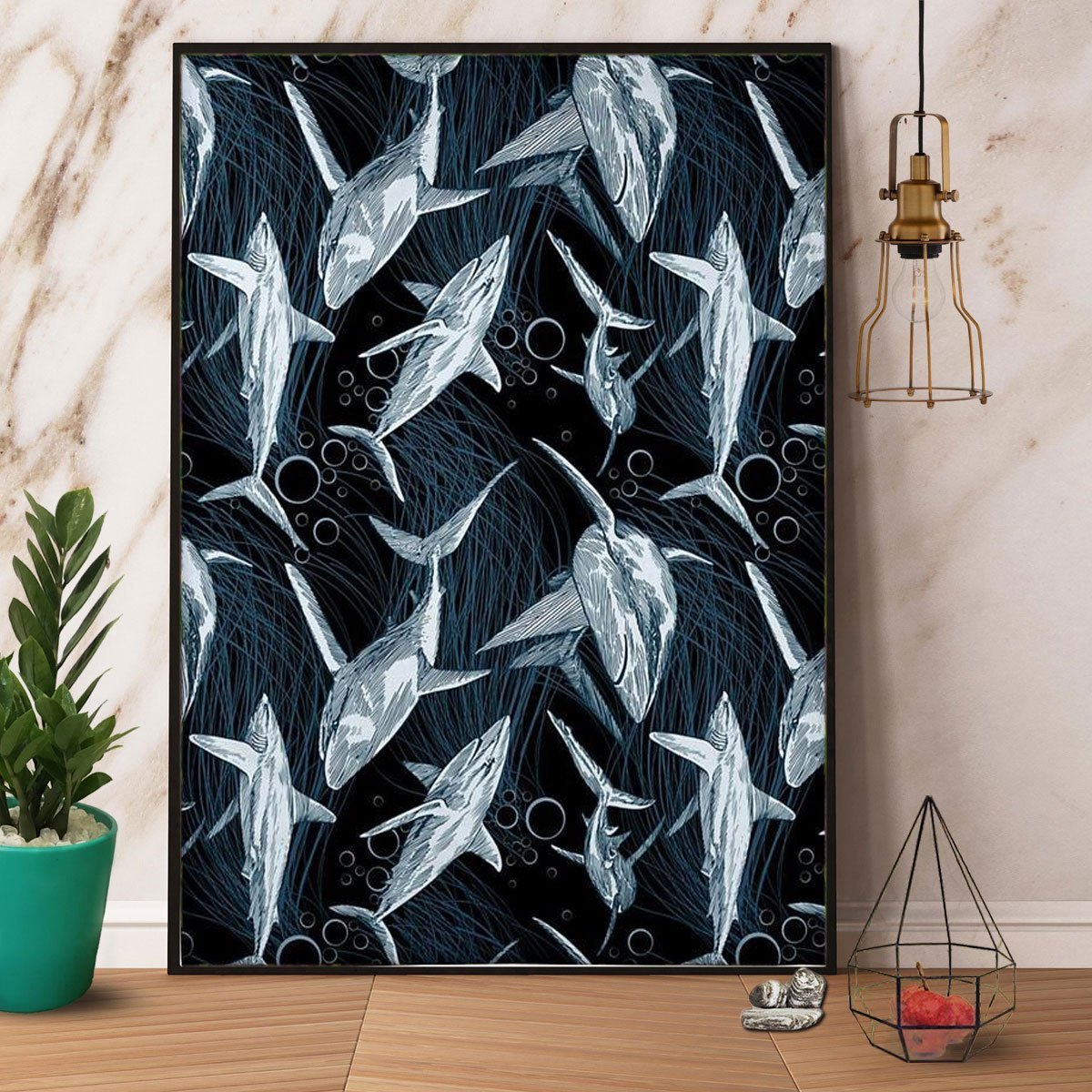 Big White Shark Great Print Gift For Shark Lover Poster No Frame