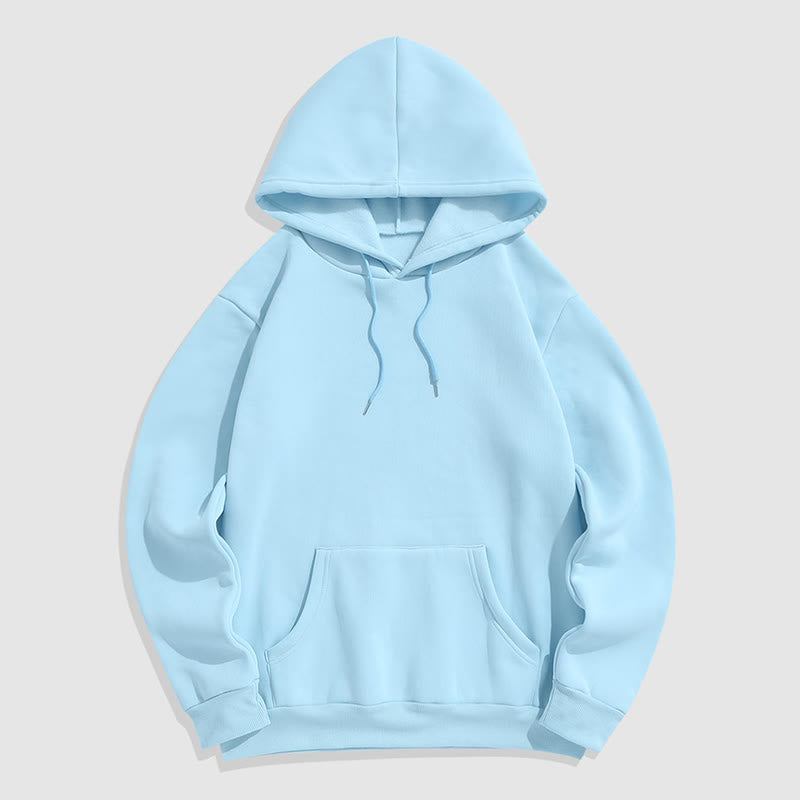 Solid Color Hooded Drawstring Casual Fleece Hoodie