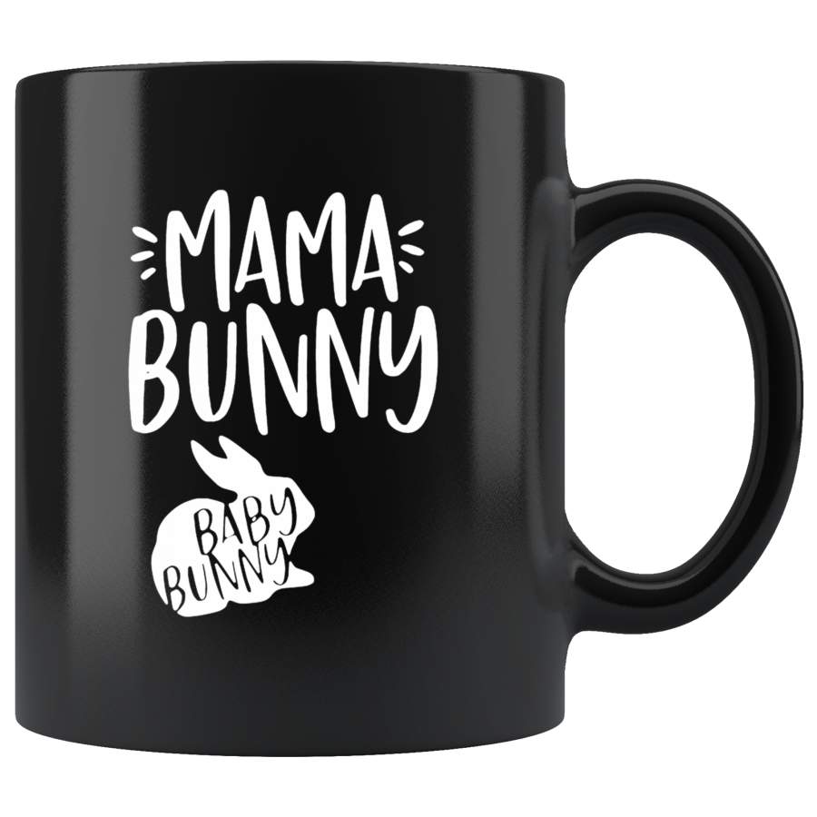 Mama baby bunny rabbit mom mother gift black coffee mug