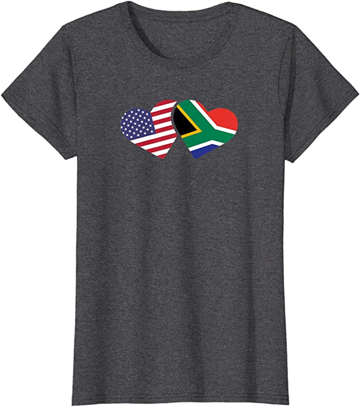 Womens South Africa USA Flag T Shirt Heart South African Americans T-Shirt