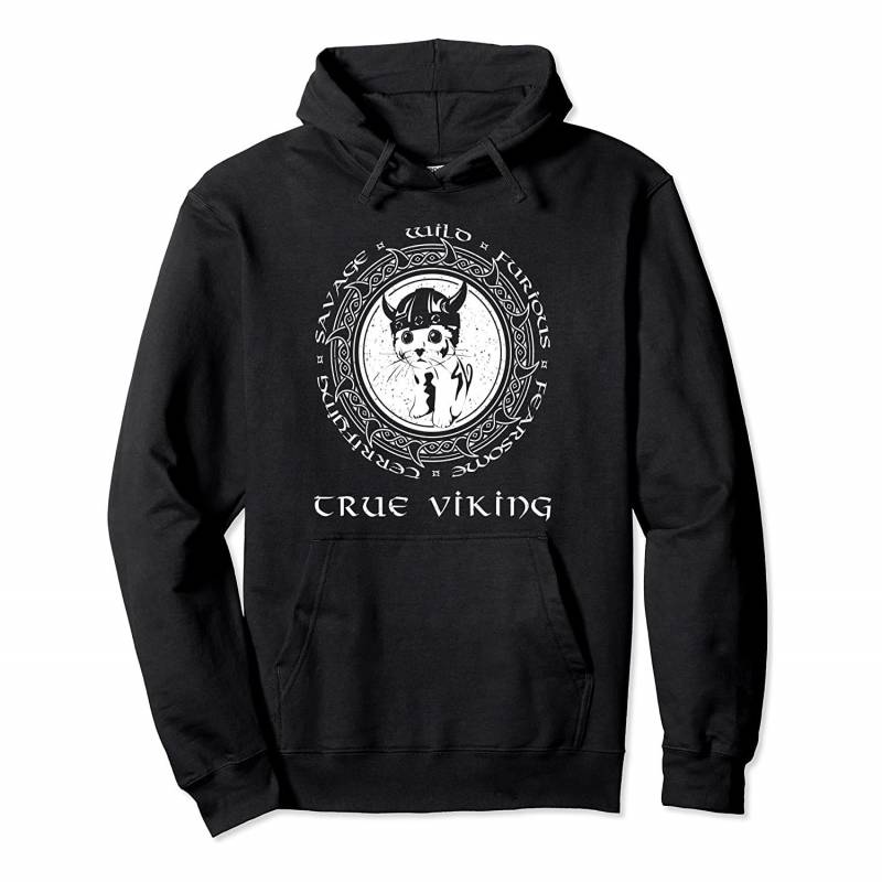 Cute Kitten wearing a Viking Helmet Celtic Knots and Runes Pullover Hoodie, T-Shirt, Sweatshirt