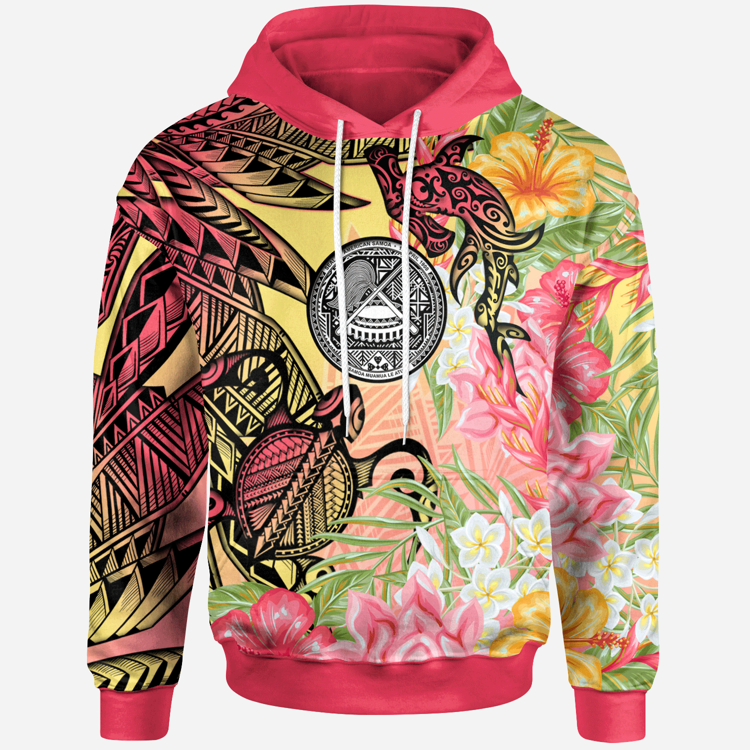 American Samoa Hoodie – Flowers Tropical With Sea Animals – BN01