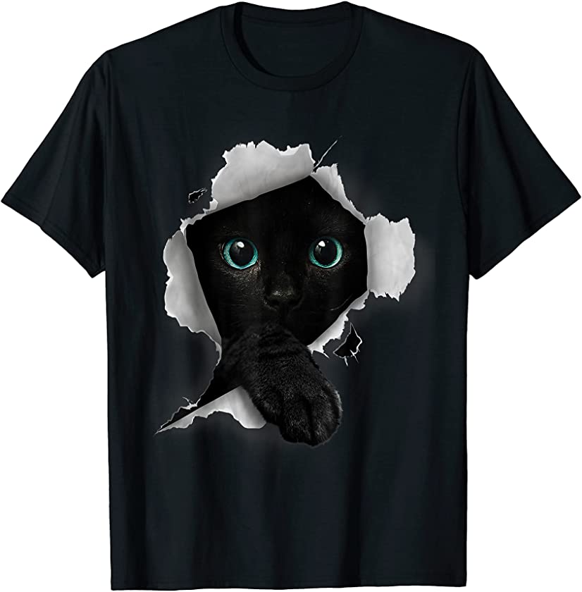 Cat Shirt, Cat Tshirt, Black Cat Torn Cloth Shirt, Kitten T-Shirt