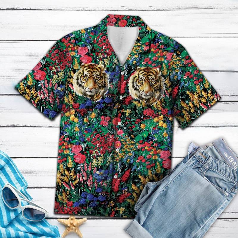 Tiger Flowers Hawaiian Shirt Ha31452