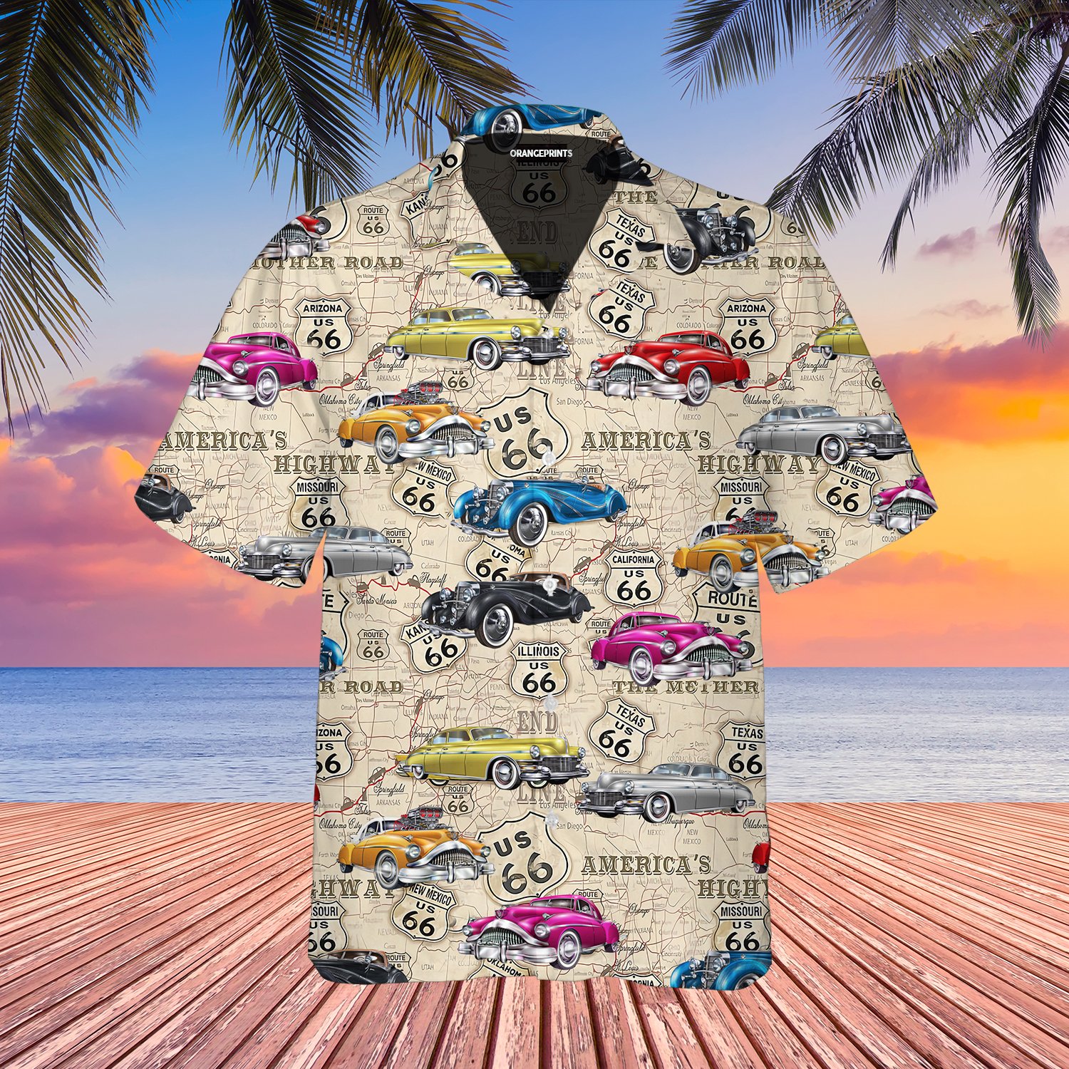 Amazing Vintage Retro Muscle Car On Route 66 Hawaiian Shirt | For Men & Women | Adult | Wt1051