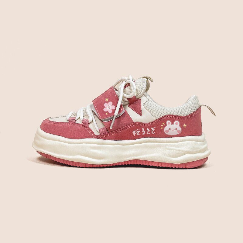 Sakura Pink Bunny Canvas Shoes With Velcro Strap – Women’S