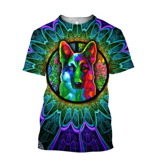 Psychedelic Hippie German Shepherd 3D All Over Printed Shirts For Men And Women, Hippie Lover, Hippie Soul