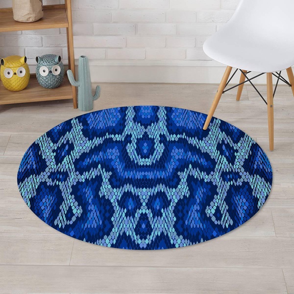 Blue Snakeskin Print Round Rug