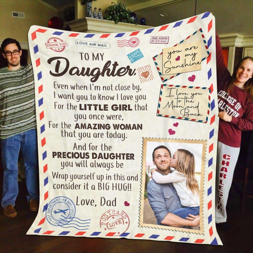 [Personalized Photo]  From Dad To My Daughter –  Best Idea Gift For Daughter, Gift For Home Decor, Gift For Family  – Custom Fleece Blanketc