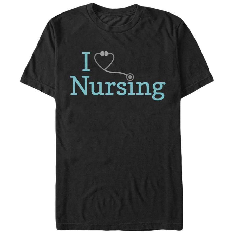 CHIN UP Men’s I Love Nursing Stethoscope  T Shirt Black