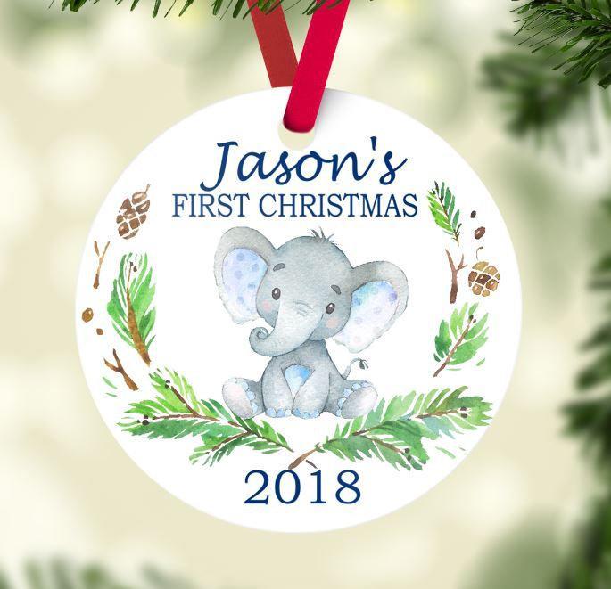 Baby Christmas Ornament Elephant Personalized Baby Boy 1St First Christmas Baby Shower Gift New Baby Holiday Ornament