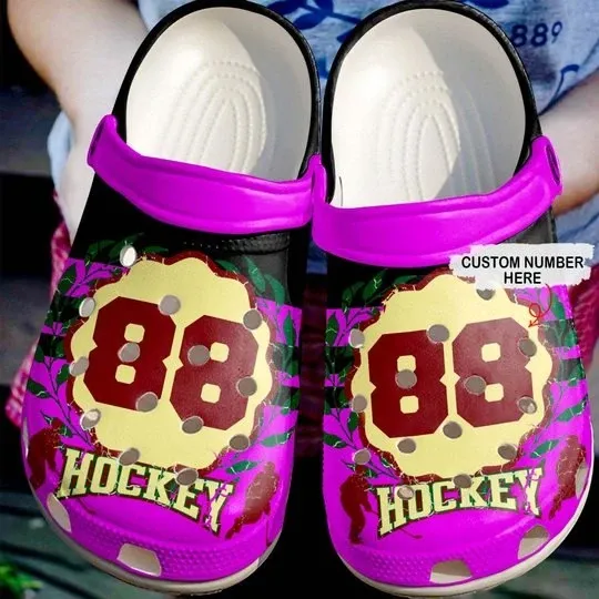 Just A Hockey Lover Pink Personalize Clog Custom Crocss Clog Number On Sandal Fashion Style Comfortable For Women Men Kid