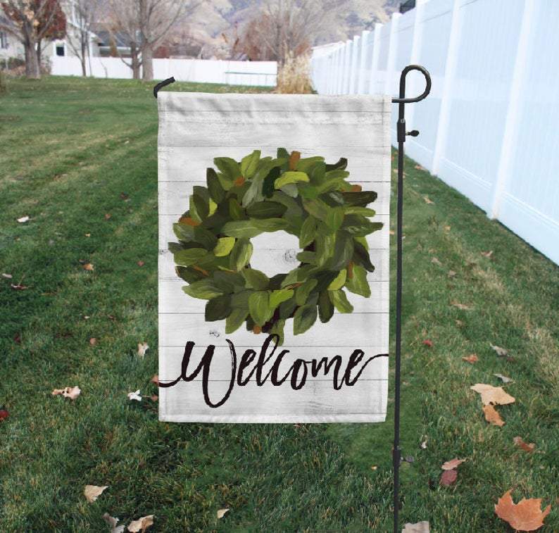 Welcome Magnolia Leaf Wreath Home Decor Yard All Over Printed Garden Flags House Flag EVG12968