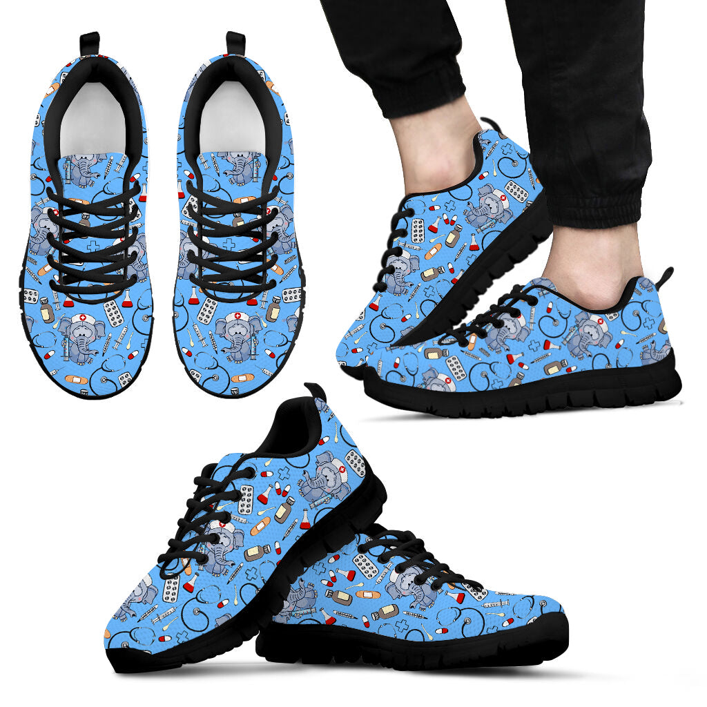 Nurse Elephant Pattern Blue Shoes Fashion Sneaker Comfortable Walking Running Lightweight Casual Shoes