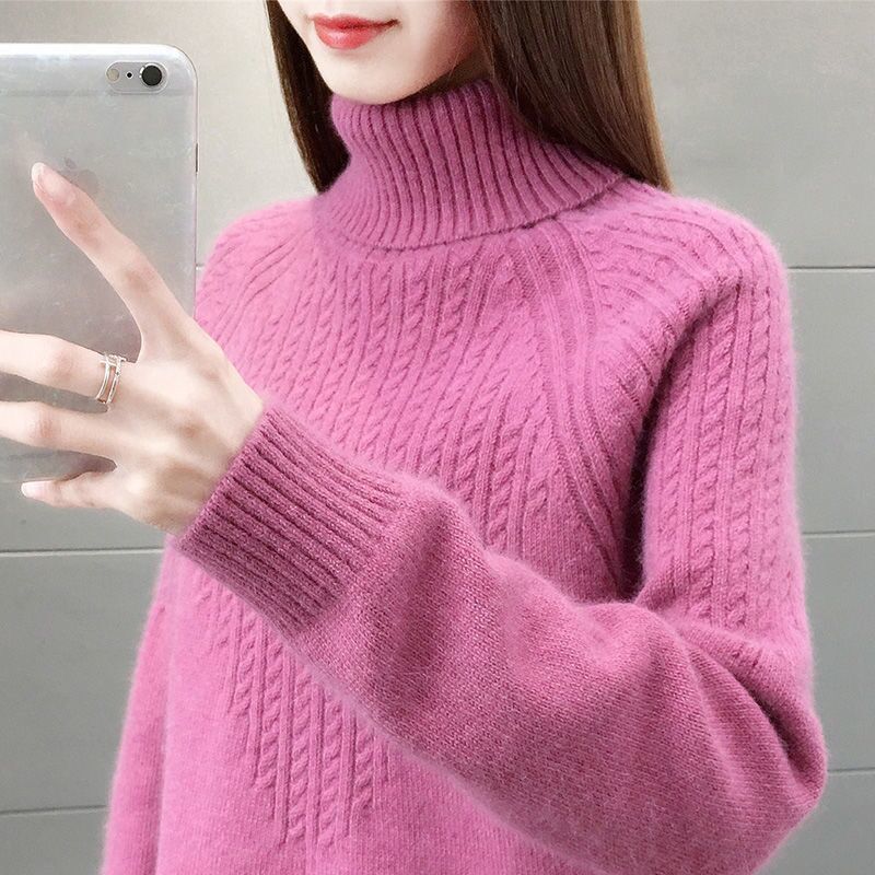 Women’s Turtleneck Candy Color Ribbed Knitted Sweater Fall Winter Loose Warm Pullover Korean Casual Thick Soft Crochet Jumper alx