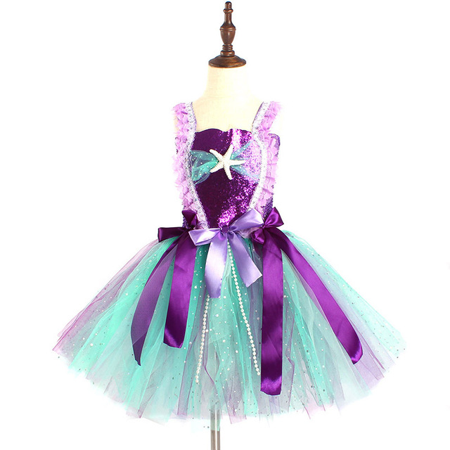 Sparkly Mermaid Starfish Girls Dress Up set Children Cosplay Costume for Kids Halloween Birthday Pageant Clothes alx