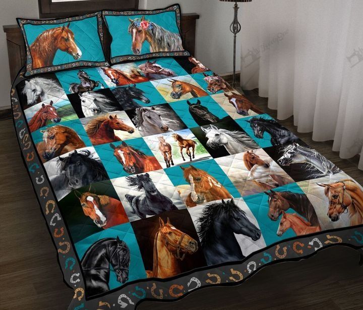 737DDTANM-HORSES QUILT BED SET – QUILT – SHERPA BLANKET