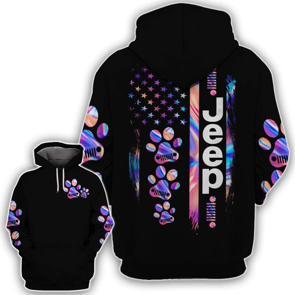 Hologram Flag Jeep Girl Loves Dog Hoodie 3D