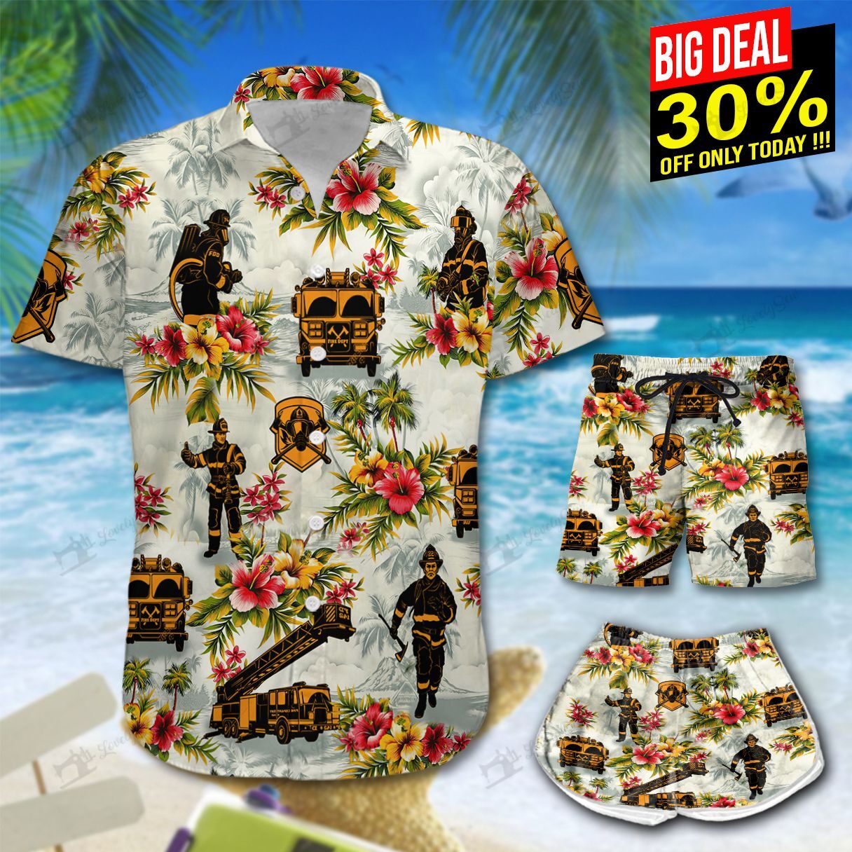 Firefighter Flowers Hawaiian Shirt Shorts Ha101726