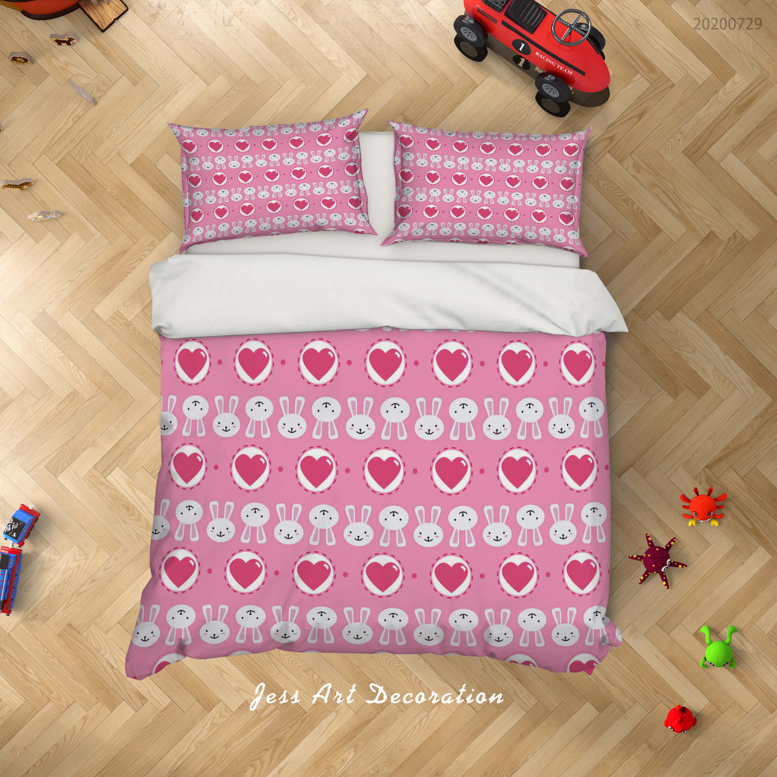 3D Pink Heart Bunny Quilt Cover Set Bedding Set Duvet Cover Pillowcases Lxl 105