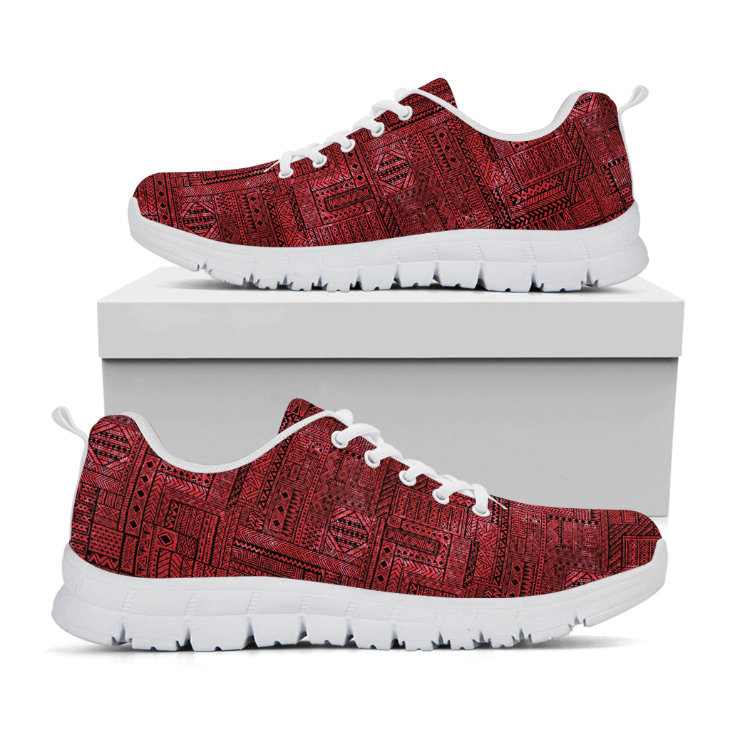 Red And Black African Ethnic Print White Sneakers