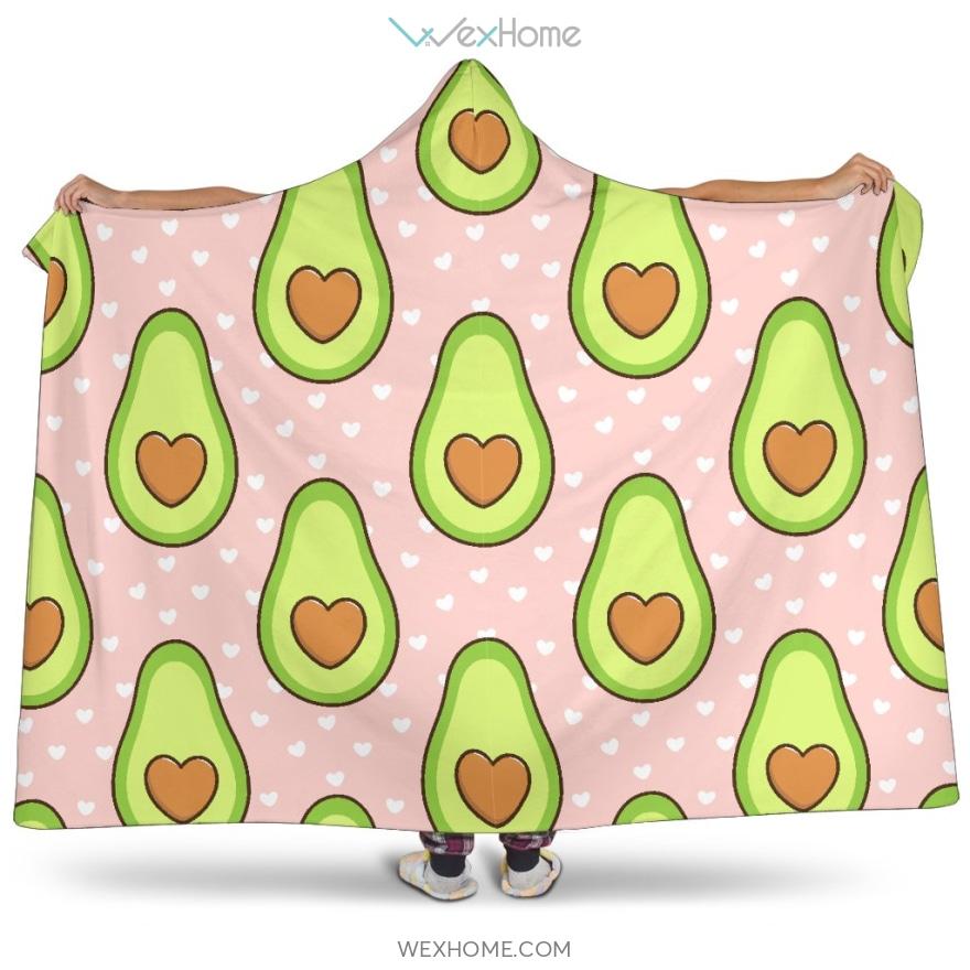 Avocado Heart Pink Background Hooded Blanket