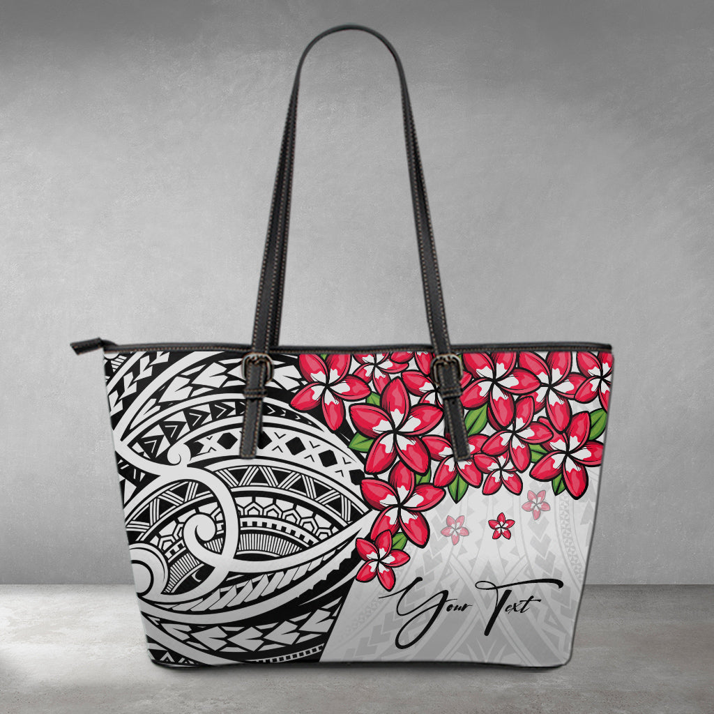 (Custom) Polynesian Leather Tote – Polynersian Plumeria Gray Personal Signature A24