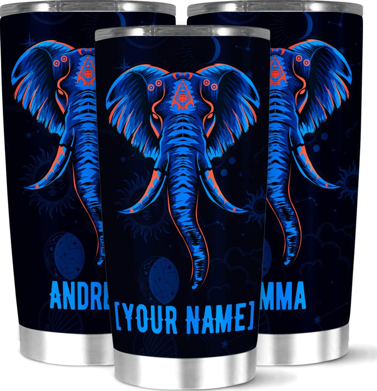 Personalized Tumbler Customized Name Elephant Head Coffee Mugs Gifts For Women Men Elephant Lover Birthday Christmas Stainless Steel Tumblers Insulated Travel Mug 20 30 Oz