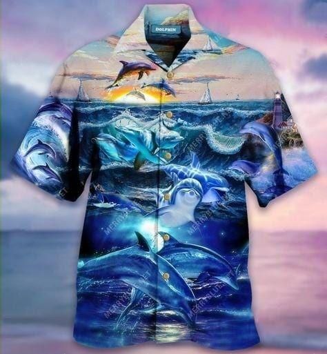 The Sea Dolphins Aloha Hawaiian Shirt Colorful Short Sleeve Summer Beach Casual Shirt For Men And Women