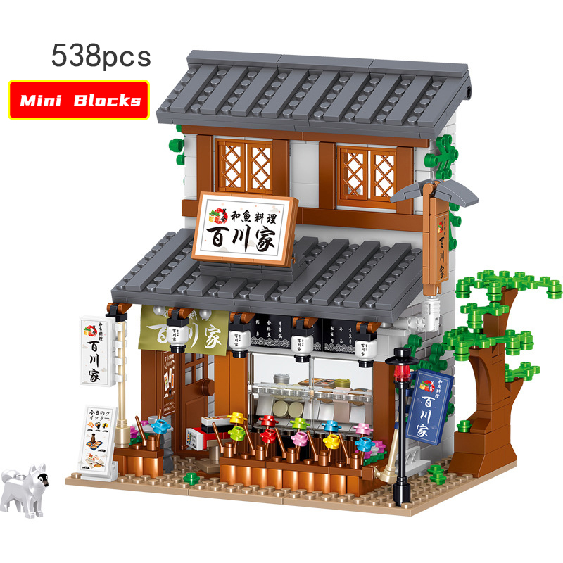 Mini Blocks Japanese Street Store Shop Restaurant Model Building Architecture Tree House Sakura Inari Shrine City Miniature alx