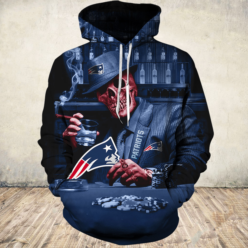 New England Football Hoodie, New England Football Gentleman Skull Poker Hoodie, American Football Hoodie, Unisex, Hoodie, Zip Hoodie