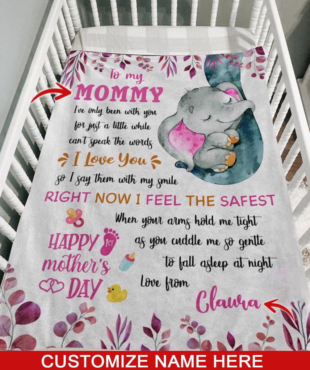 Apayprint- To My Mom, Elephant Girl 3D Personalized All Over Printed Blanket