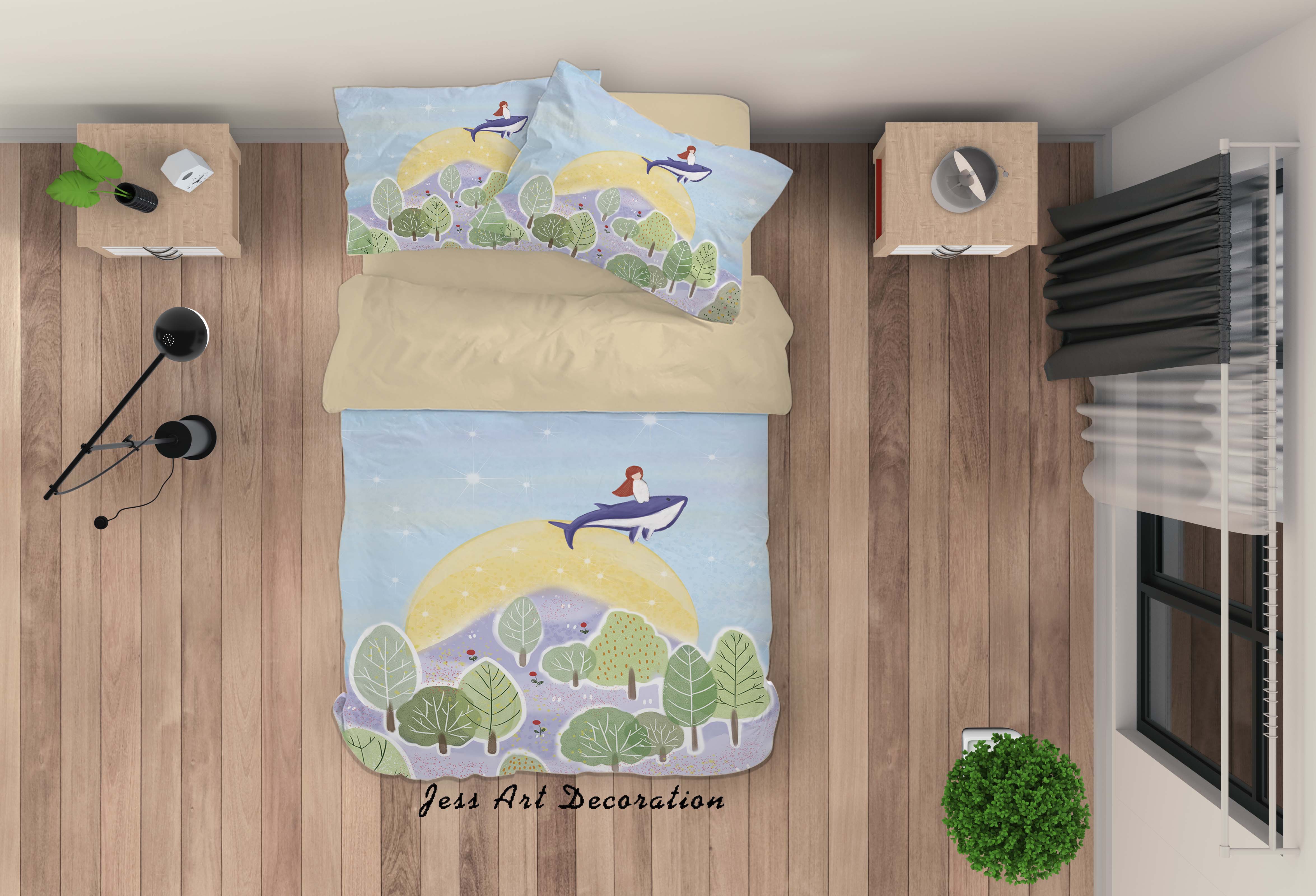 3D Tree Dolphin Girl Painting Quilt Cover Set Bedding Set Duvet Cover Pillowcases A410 Lqh