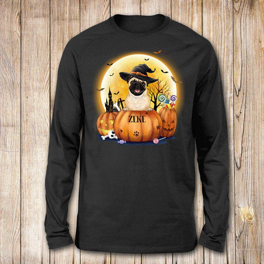 [Front Side] Personalized Halloween Long Sleeve Gifts For Dog Lovers  – Dog Witch