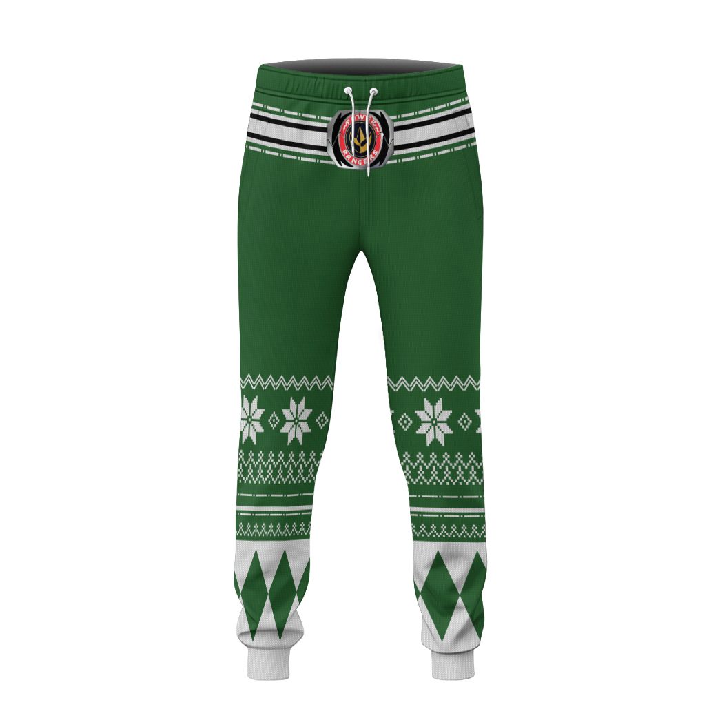 3D Green Mighty Morphin Power Ranger Ugly Christmas Custom Sweatpants