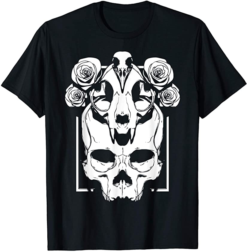 Skull Heads | Raven Cat | Witch Goth Grunge Aesthetic T-Shirt