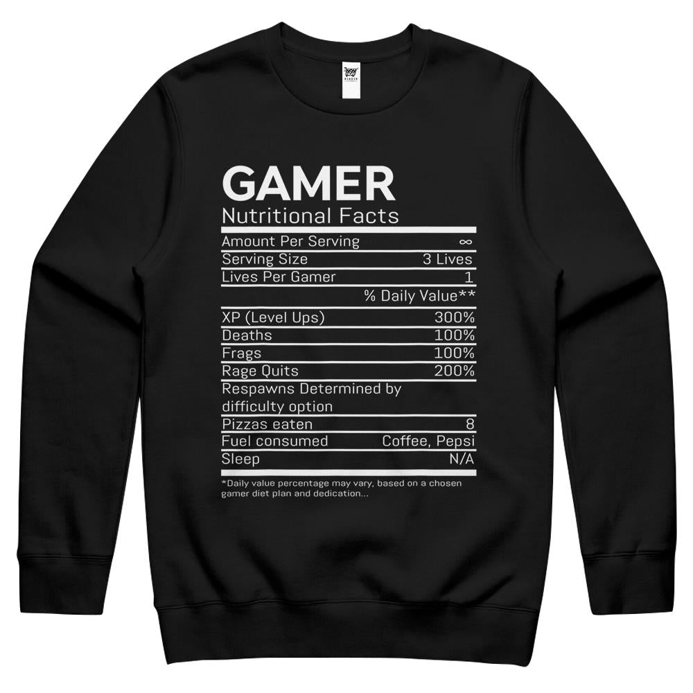 Nutritional Facts Shirt, Gamer Nutrition Facts Shirt, Gamer Nutritional Facts Computer Gaming Funny Video Gamer Crewneck Sweatshirt