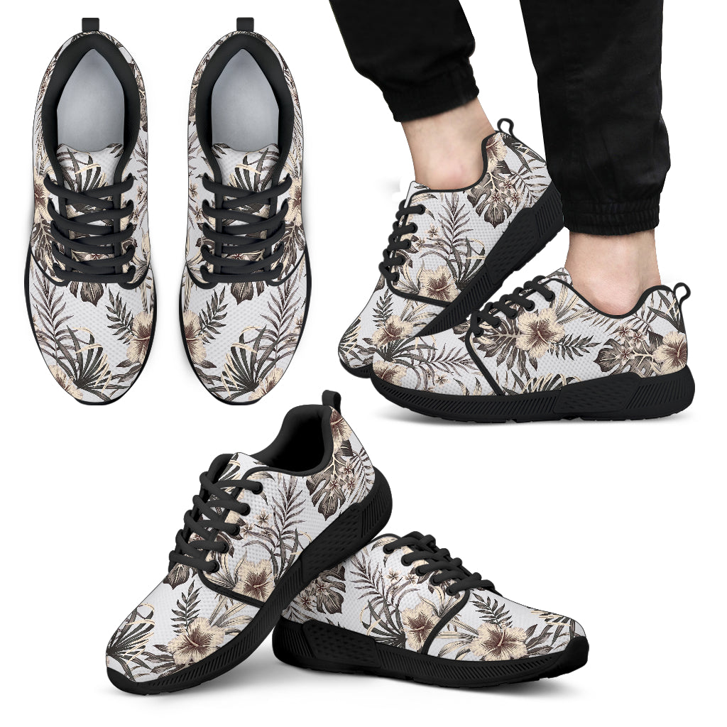 Vintage Hibiscus Plumeria Pattern Print Men’S Athletic Shoes