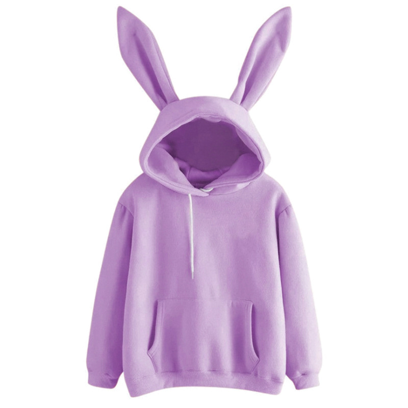 2022 autumn and winter new women’s Harajuku hooded rabbit sweater solid color loose casual women’s top alx