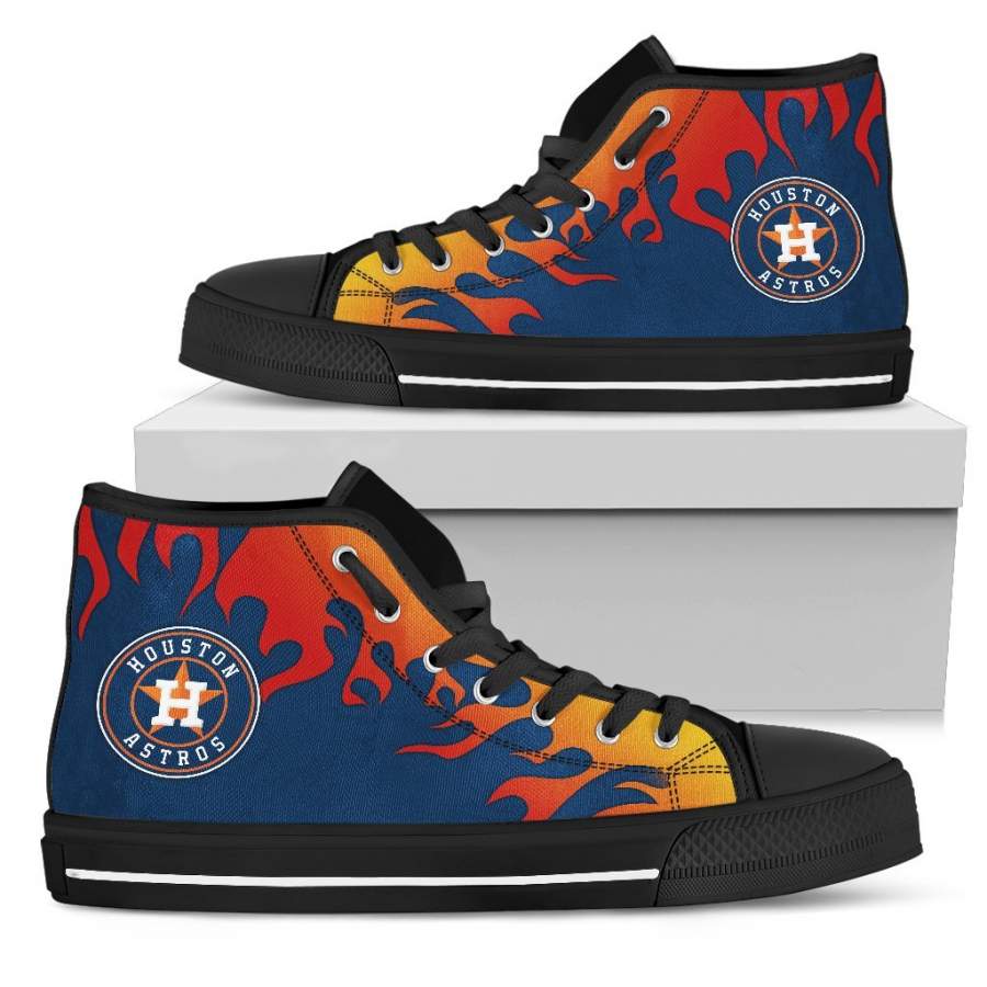 Fire Burning Fierce Strong Logo Houston Astros High Top Shoes