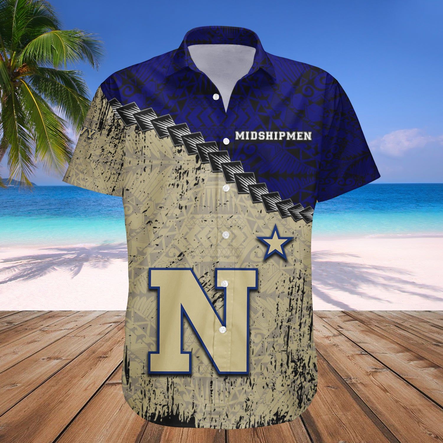 Navy Midshipmen Hawaii Shirt Grunge Polynesian Tattoo – NCCA