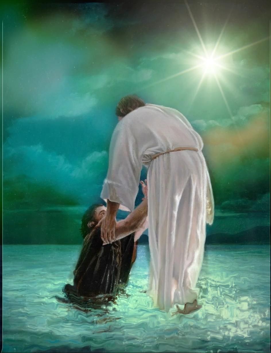 Jesus catchs sinking Peter when walking on the water poster poster ...
